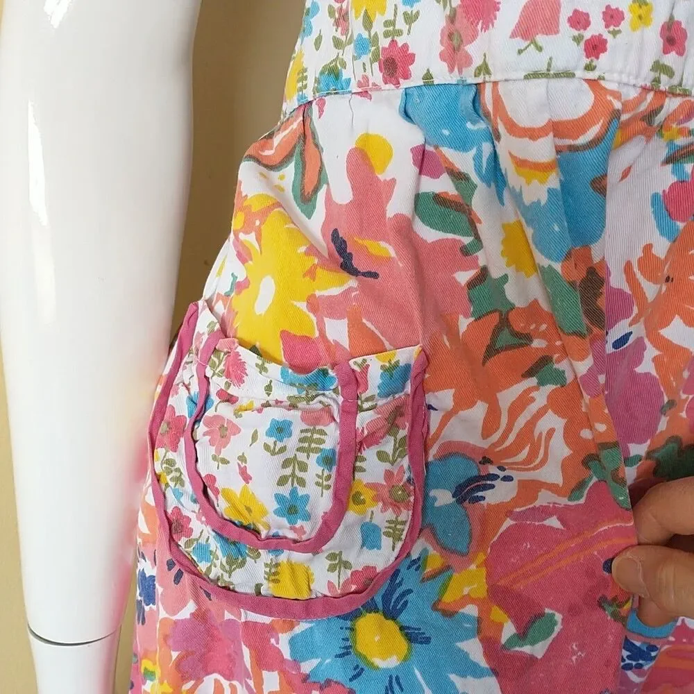 Sur La Tabla Apron Womens Floral 100% Cotton Halter Ties Pockets Bib Colorful